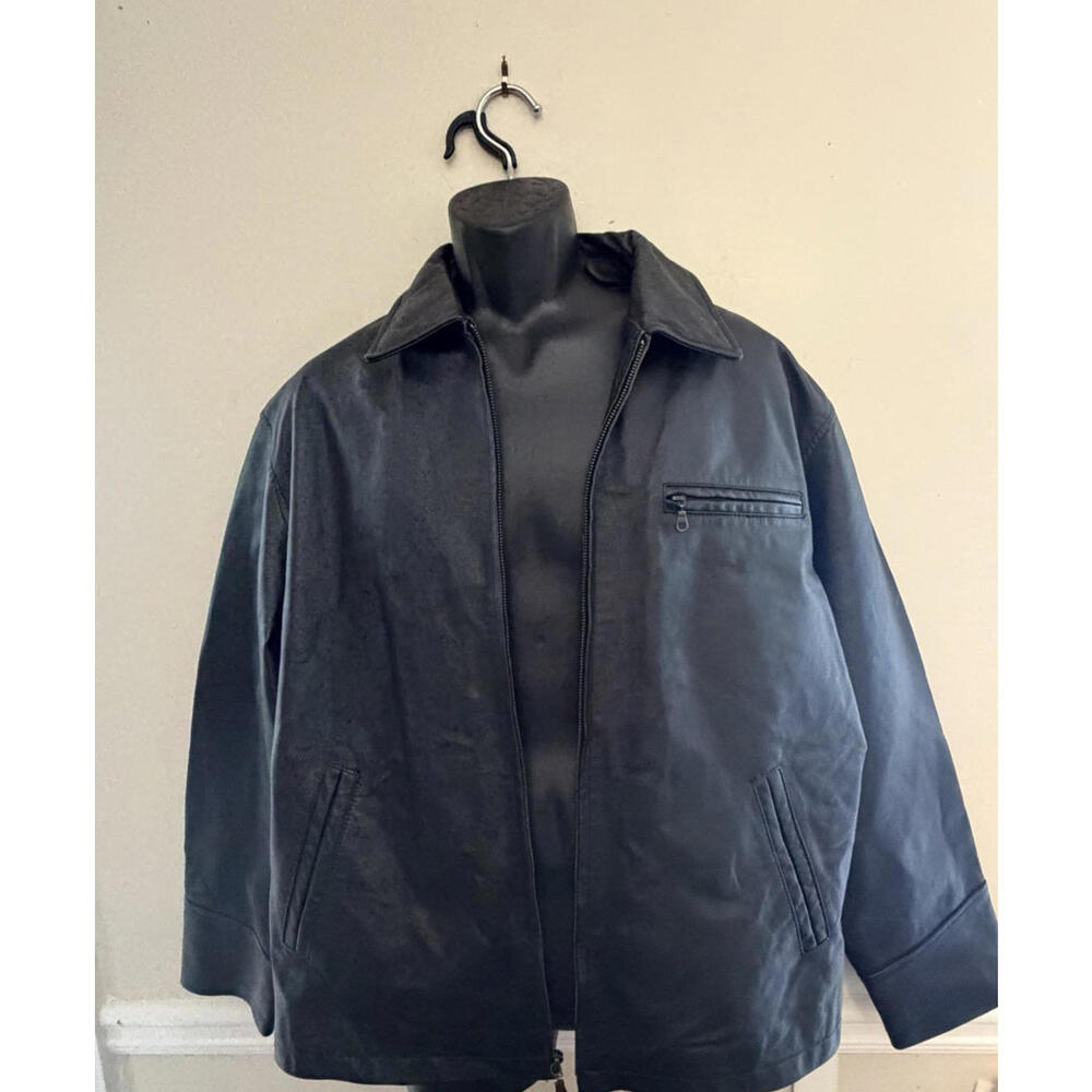 Austin Clothing Company Leather Jacket Men's Size Large Black Liner Full Zip